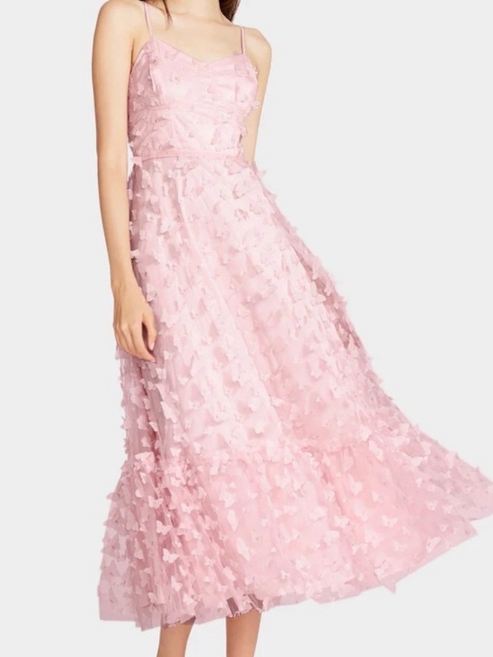 Betsey Johnson Pink Textured Spaghetti-Strap Midi Dress with Butterflies